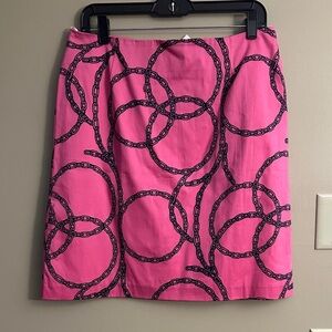 Melly M Pink Mini Skirt with Navy Chain Circle Print